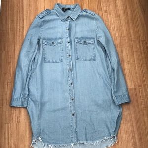 Forever 21 Frayed Denim Shirt Dress With Pockets